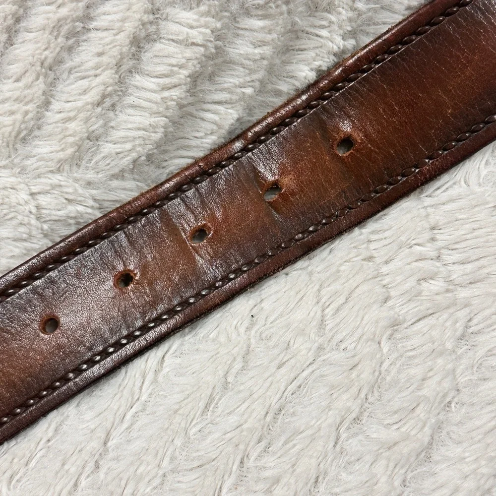 Men's Thick  Brown Leather Tooled Cowhide Belt,  38